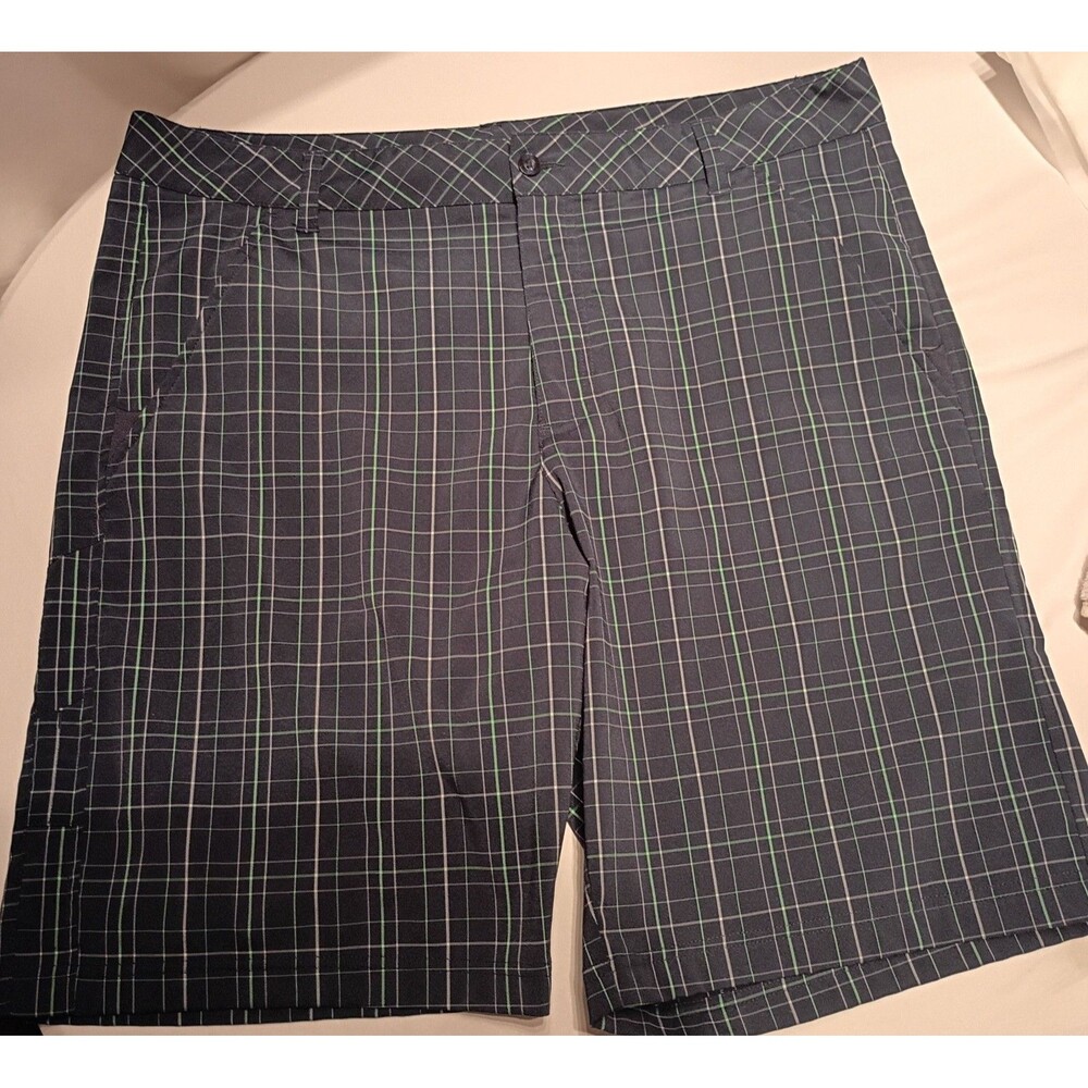 FILA Sport Golf Men's Plaid Shorts 38W 9" Inseam Navy Green Gray Flat Front